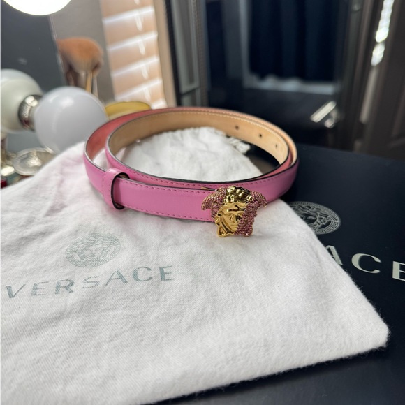 Versace Pink Belt with Gold Medusa Emblem - Picture 1 of 7